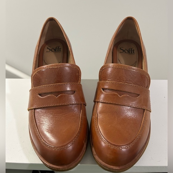 Sofft Sophia Heeled Penny Brown Loafers - Picture 1 of 7